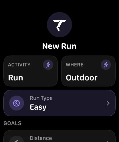 The TrakRun watchOS app setting up a new outdoor easy run